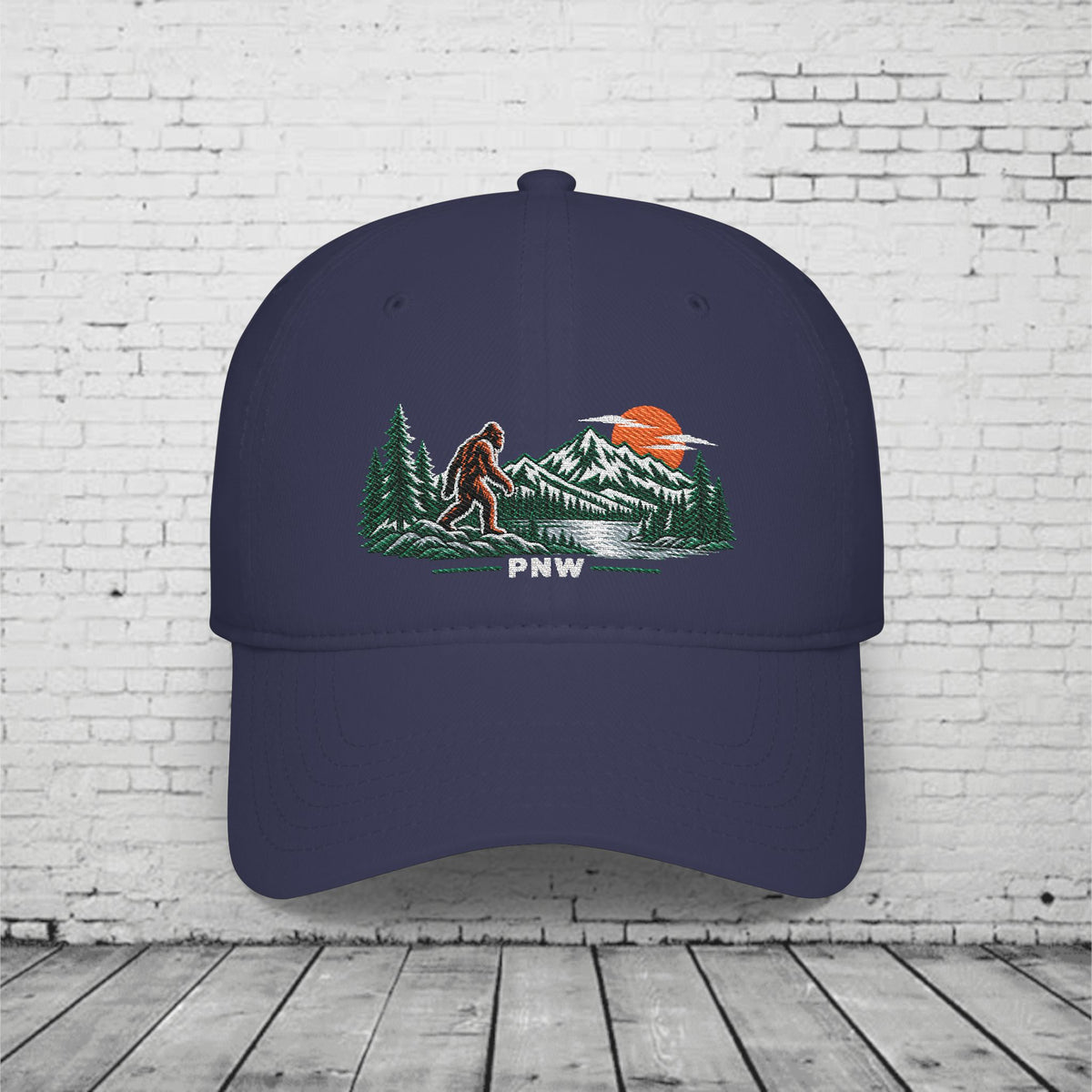 PNW Sasquatch Embroidered Low Profile Cap – Pacific Northwest Bigfoot Mountain Hat