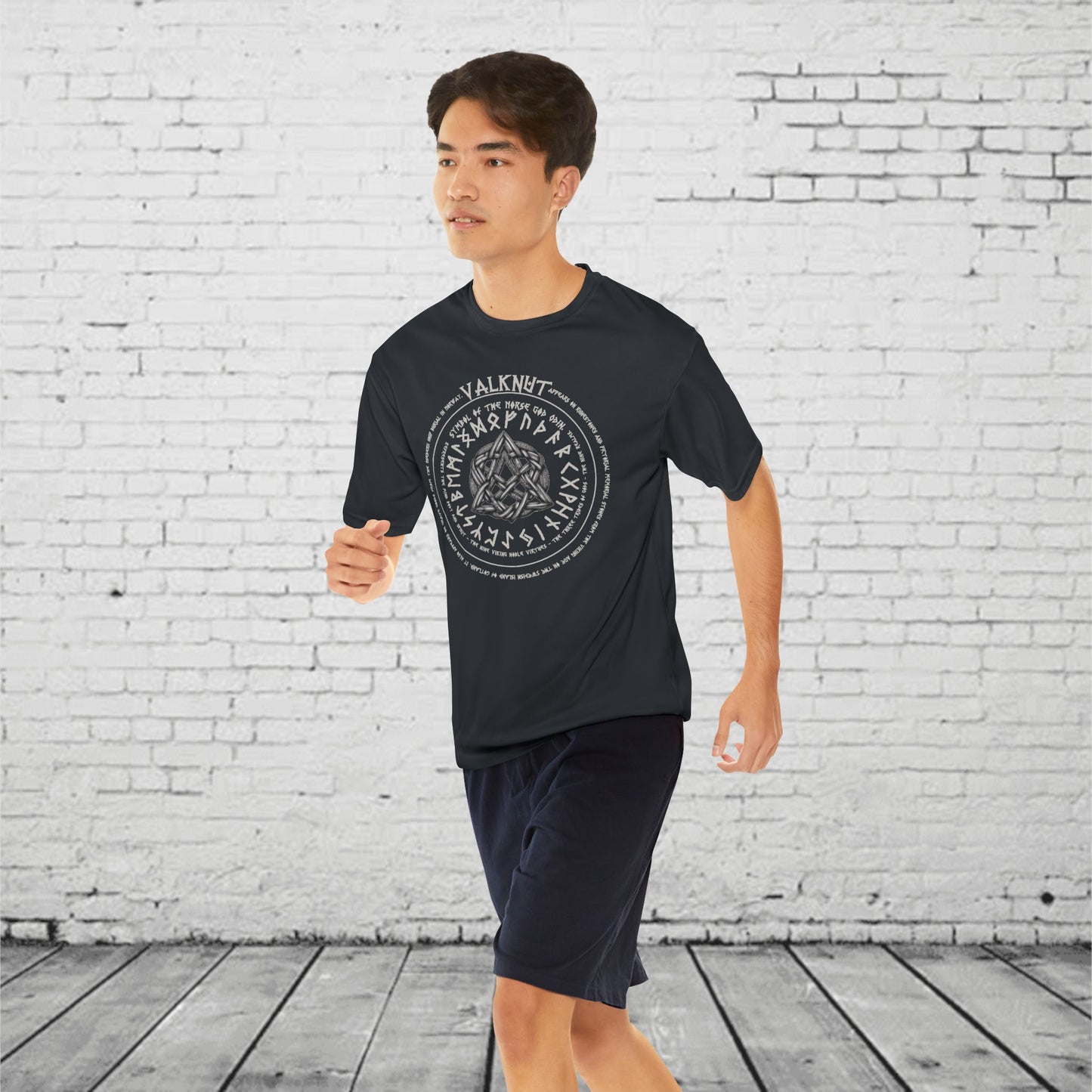 Valknut Mens Performance T-Shirt - Norse Mythology Runes- Odins Knot- Viking Symbol- Nordic Warrior Gift- Pagan Gym Tee