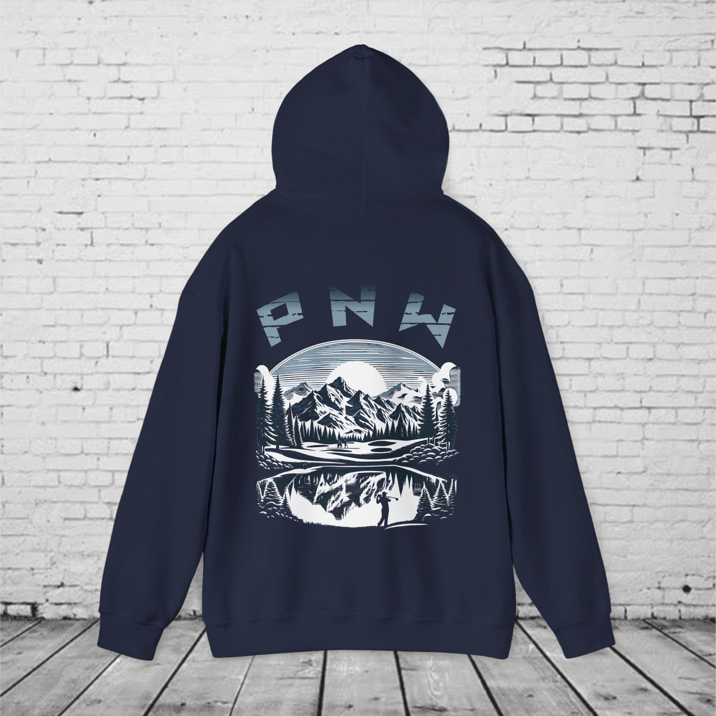 PNW Golf Hoodie – Pacific Northwest Mountain Golf Course Graphic, Vintage Nature Style Unisex Heavy Blend™ Hoodie