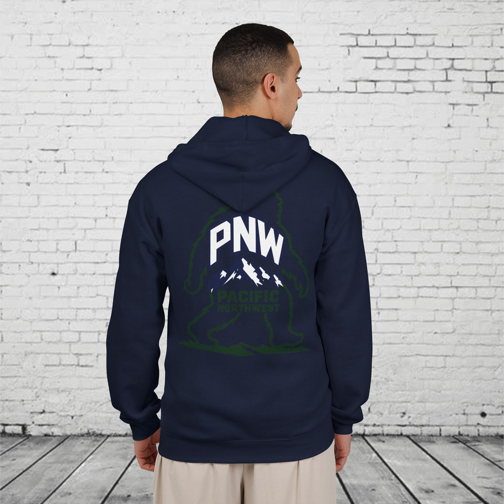 PNW Sasquatch Full Zip Hoodie – Pacific Northwest Bigfoot Mountain Graphic Sweatshirt