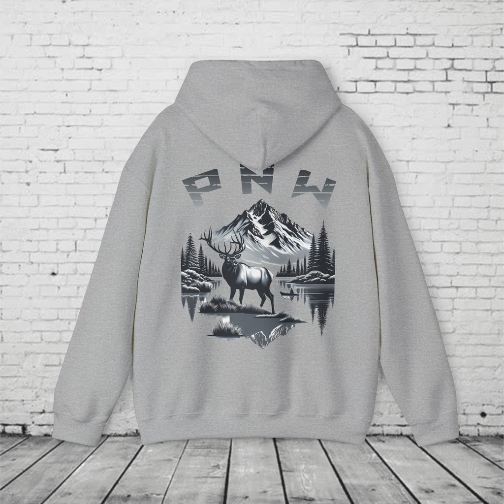 PNW Elk Hoodie – Pacific Northwest Mountain & Forest Wildlife Unisex Hooded Sweatshirt