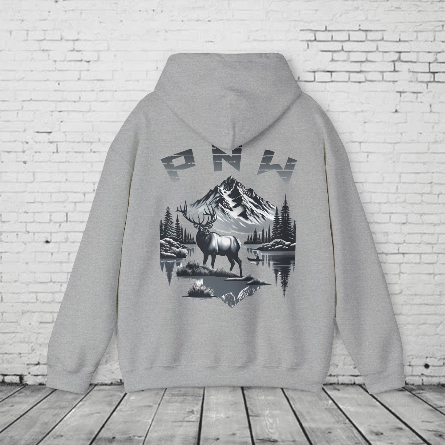 PNW Elk Hoodie – Pacific Northwest Mountain & Forest Wildlife Unisex Hooded Sweatshirt