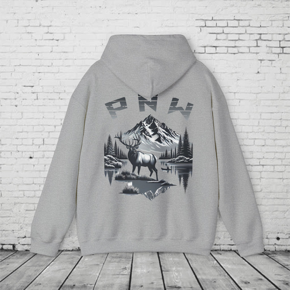PNW Elk Hoodie – Pacific Northwest Mountain & Forest Wildlife Unisex Hooded Sweatshirt