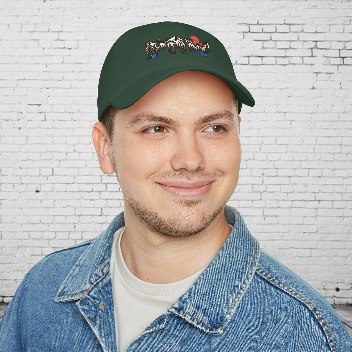 PNW Landscape Embroidered Low Profile Cap – Pacific Northwest Mountain Forest Dad Hat
