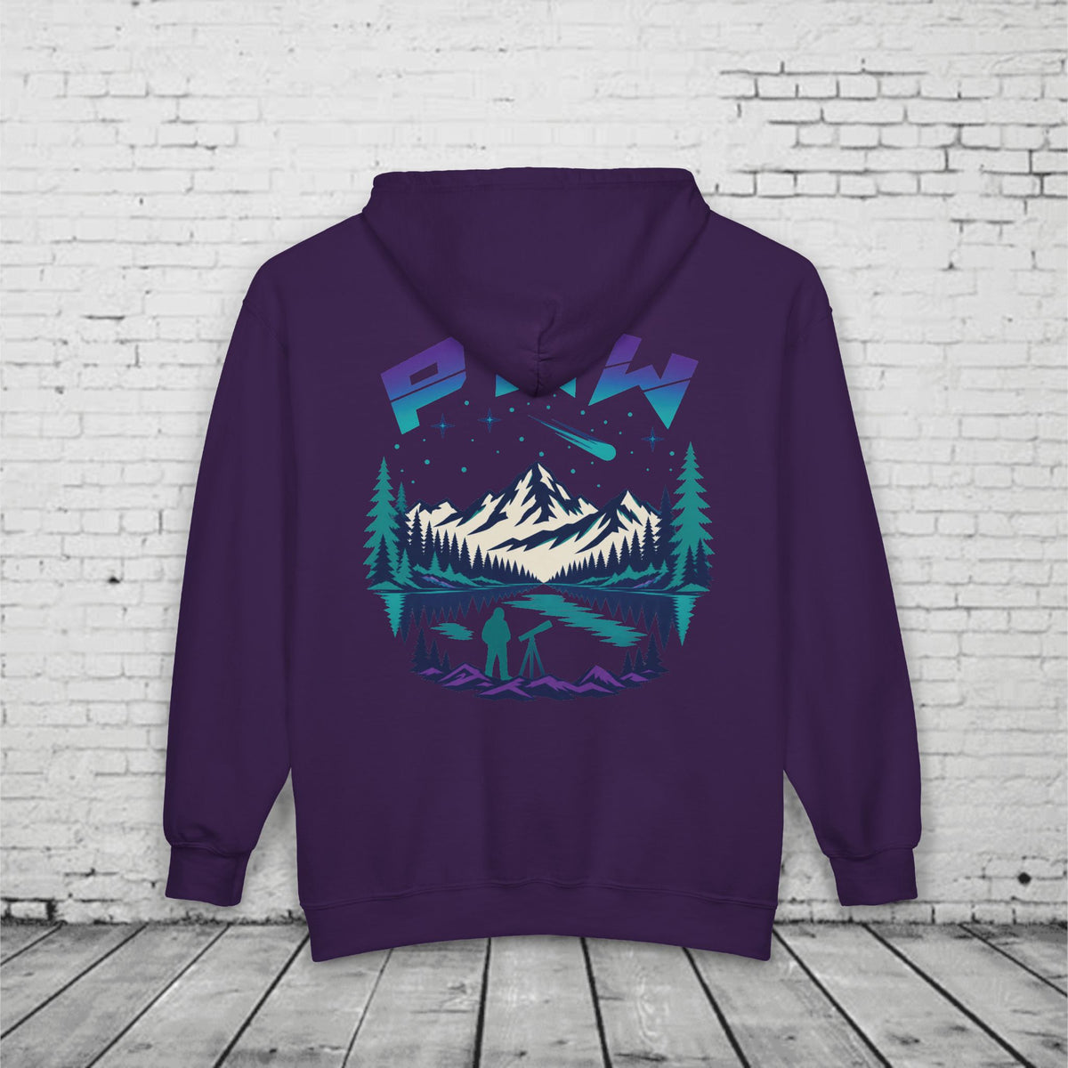 PNW Stargazer Full-Zip Hoodie – Pacific Northwest Mountain Night Sky Adventure Sweatshirt