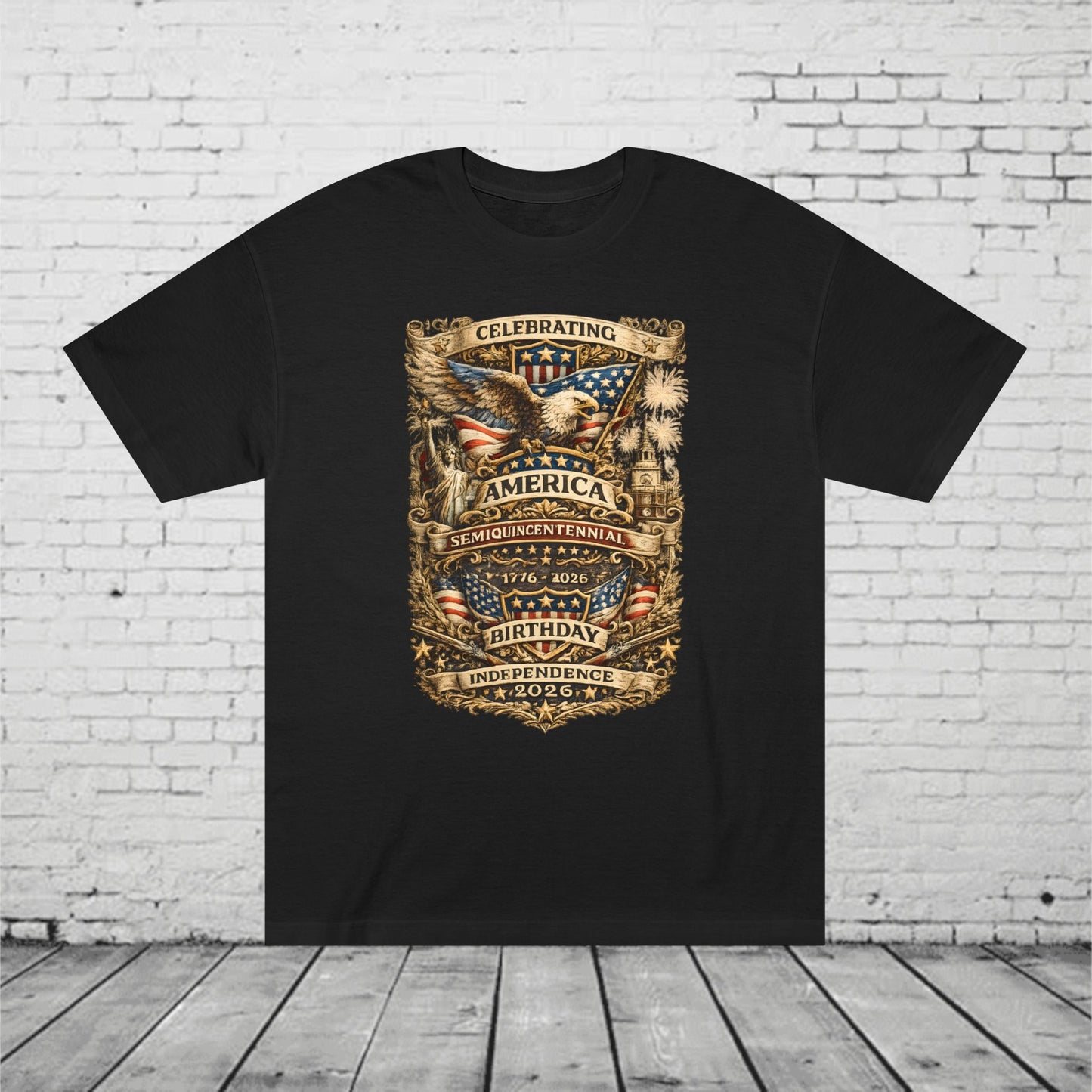 America 250 Semiquincentennial Patriotic T-Shirt | 250 Years of Freedom Eagle, Statue of Liberty & Independence Hall Tee | Independence Day 2026 Unisex Shirt