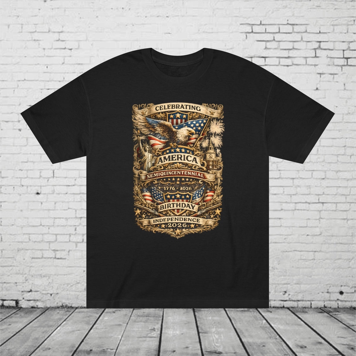 America 250 Semiquincentennial Patriotic T-Shirt | 250 Years of Freedom Eagle, Statue of Liberty & Independence Hall Tee | Independence Day 2026 Unisex Shirt