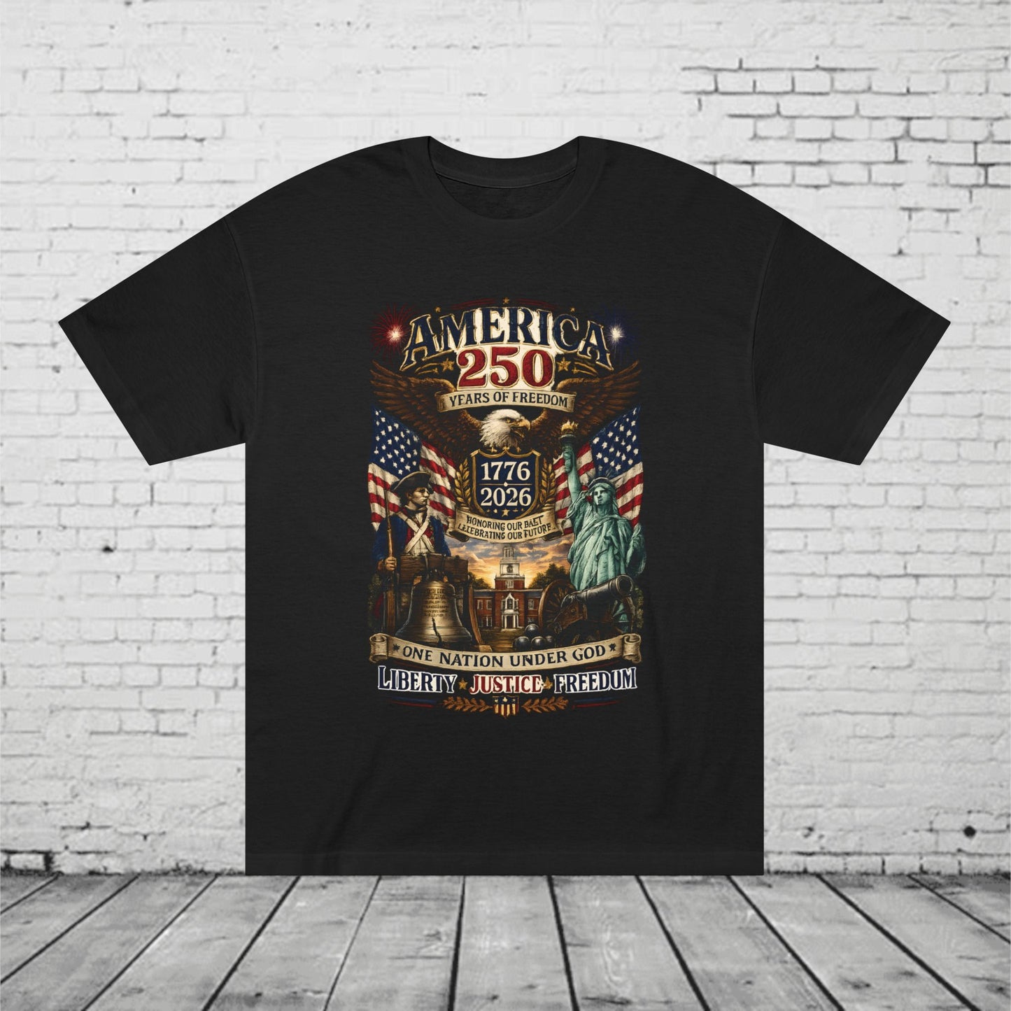 America 250 Patriotic T-Shirt | 1776–2026 Eagle, Liberty Bell & Statue of Liberty Tee | One Nation Under God Semiquincentennial Unisex Shirt