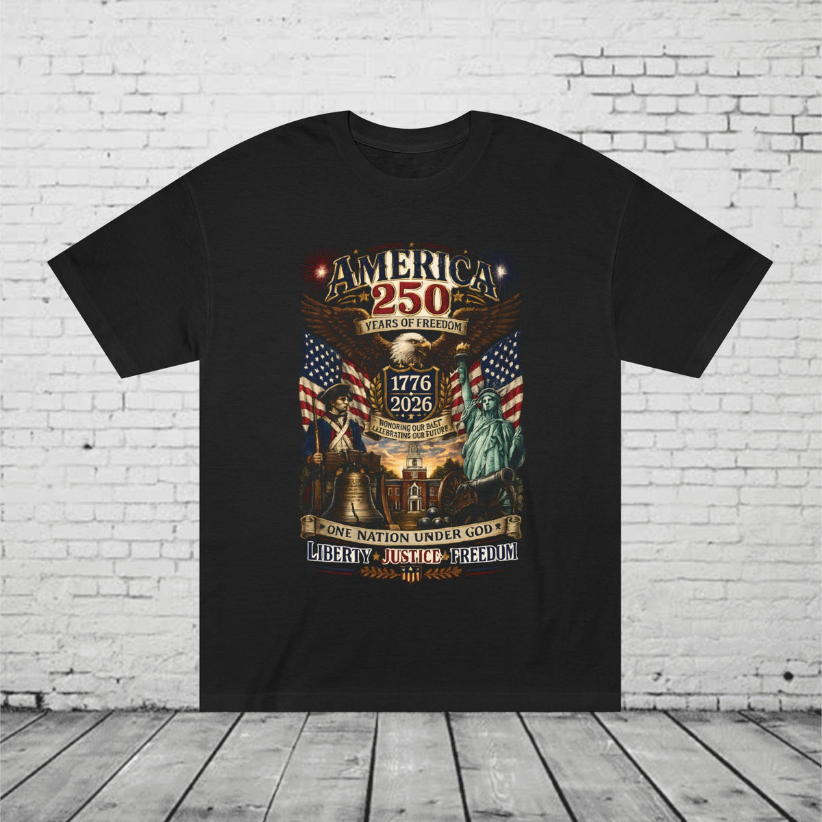 America 250 Patriotic T-Shirt | 1776–2026 Eagle, Liberty Bell & Statue of Liberty Tee | One Nation Under God Semiquincentennial Unisex Shirt