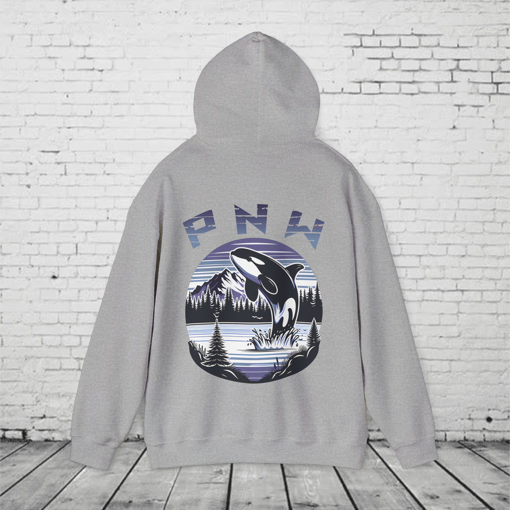 PNW Orca Hoodie – Pacific Northwest Whale, Mountain & Forest Graphic Unisex Hooded Sweatshirt
