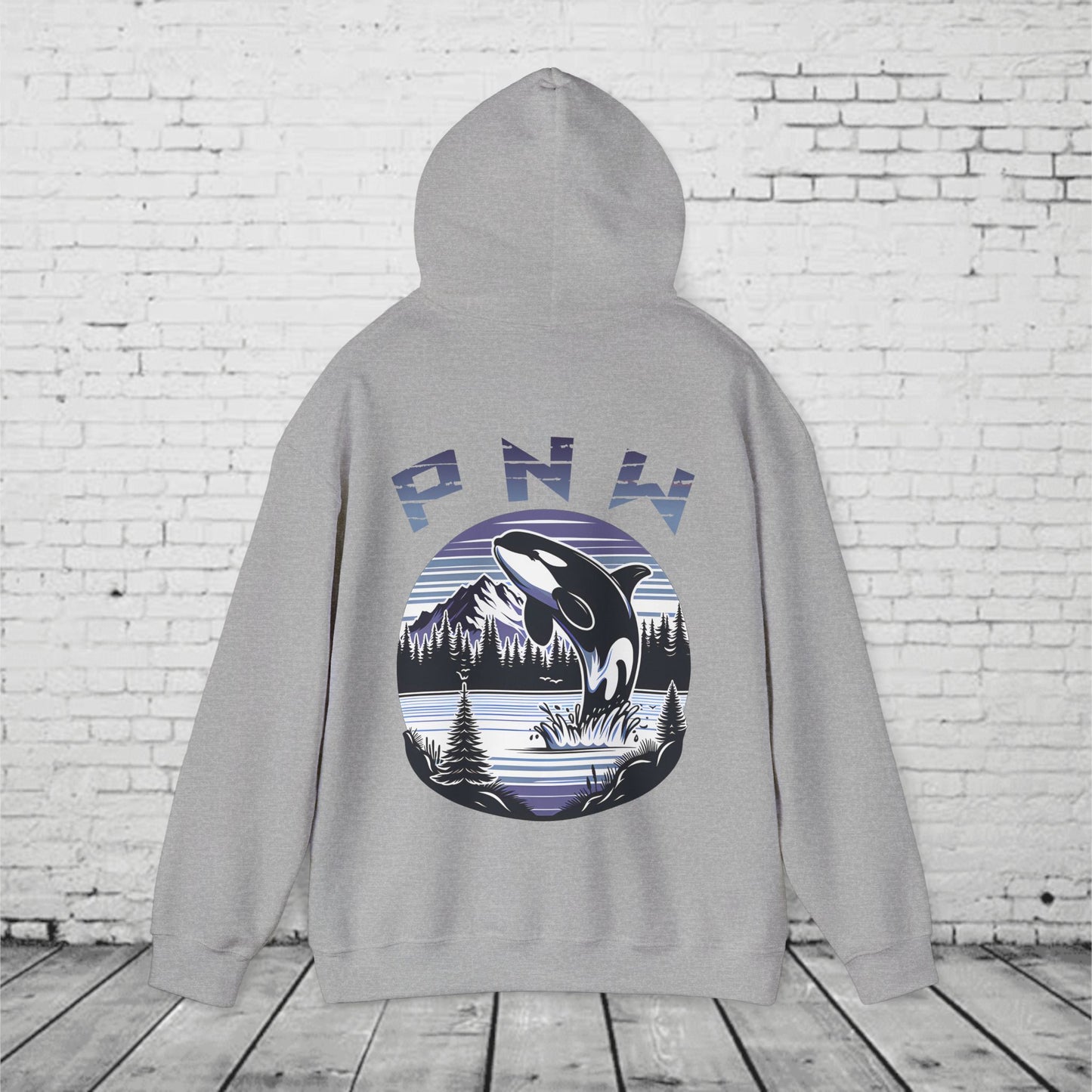 PNW Orca Hoodie – Pacific Northwest Whale, Mountain & Forest Graphic Unisex Hooded Sweatshirt