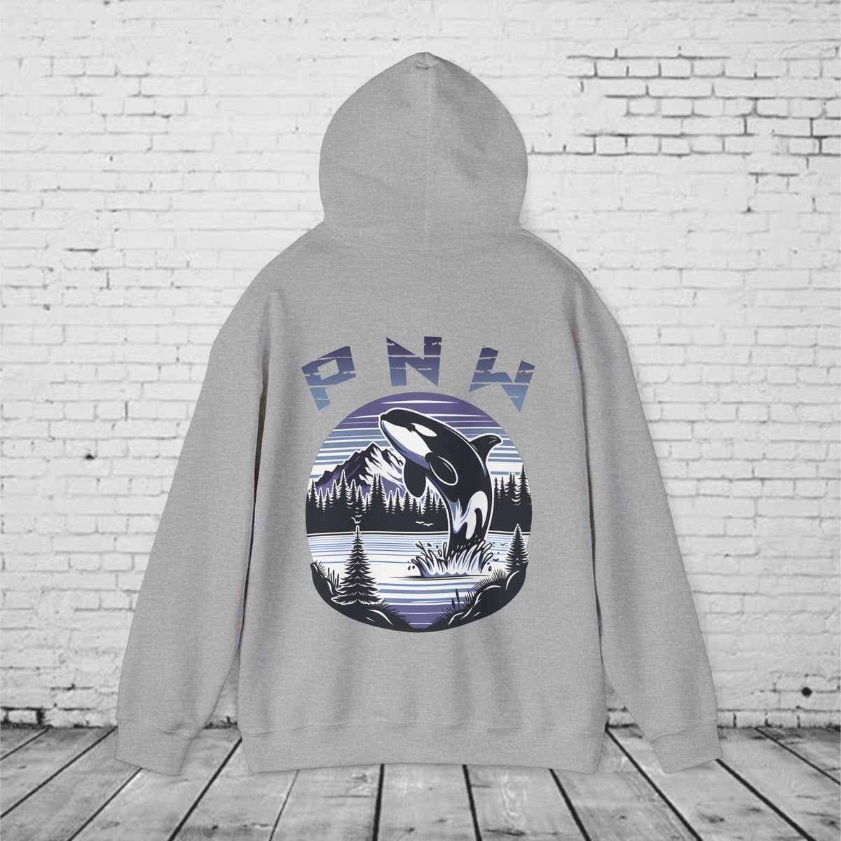 PNW Orca Hoodie – Pacific Northwest Whale, Mountain & Forest Graphic Unisex Hooded Sweatshirt