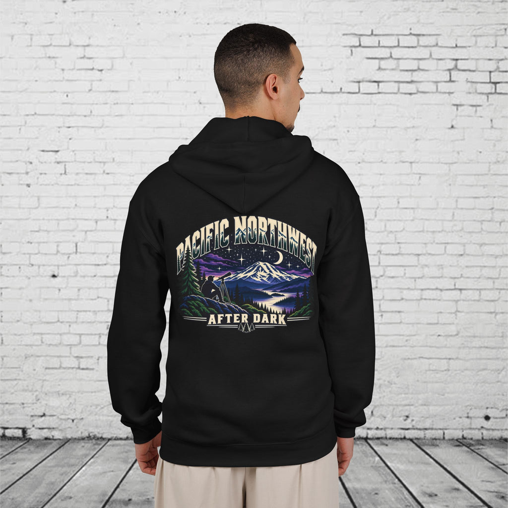 Pacific Northwest After Dark Full-Zip Hoodie – PNW Stargazer Mountain Back Graphic