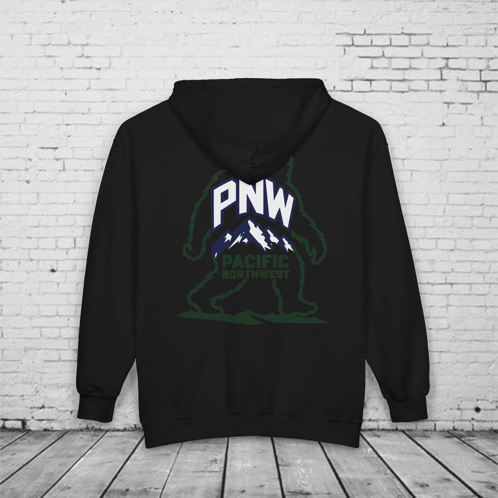 PNW Sasquatch Full Zip Hoodie – Pacific Northwest Bigfoot Mountain Graphic Sweatshirt