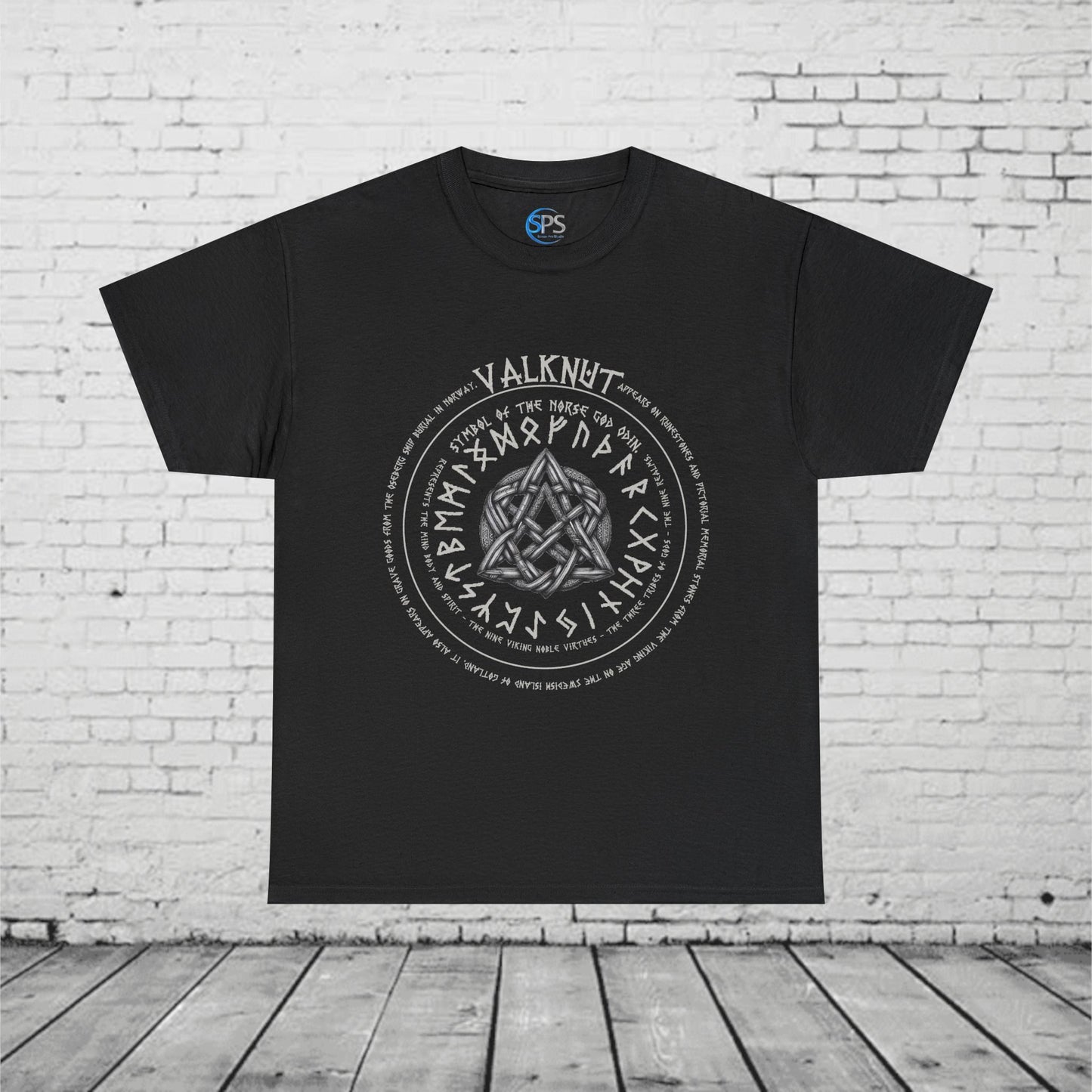 Valknut Norse Mythology T-Shirt - Odin Symbol, Viking Rune Circle, Nine Realms, Pagan Nordic Symbol, Ancient Viking Design Heavy Cotton Tee