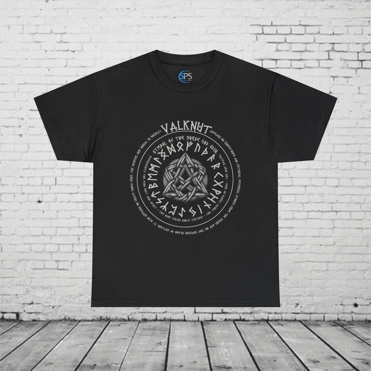 Valknut Norse Mythology T-Shirt - Odin Symbol, Viking Rune Circle, Nine Realms, Pagan Nordic Symbol, Ancient Viking Design Heavy Cotton Tee