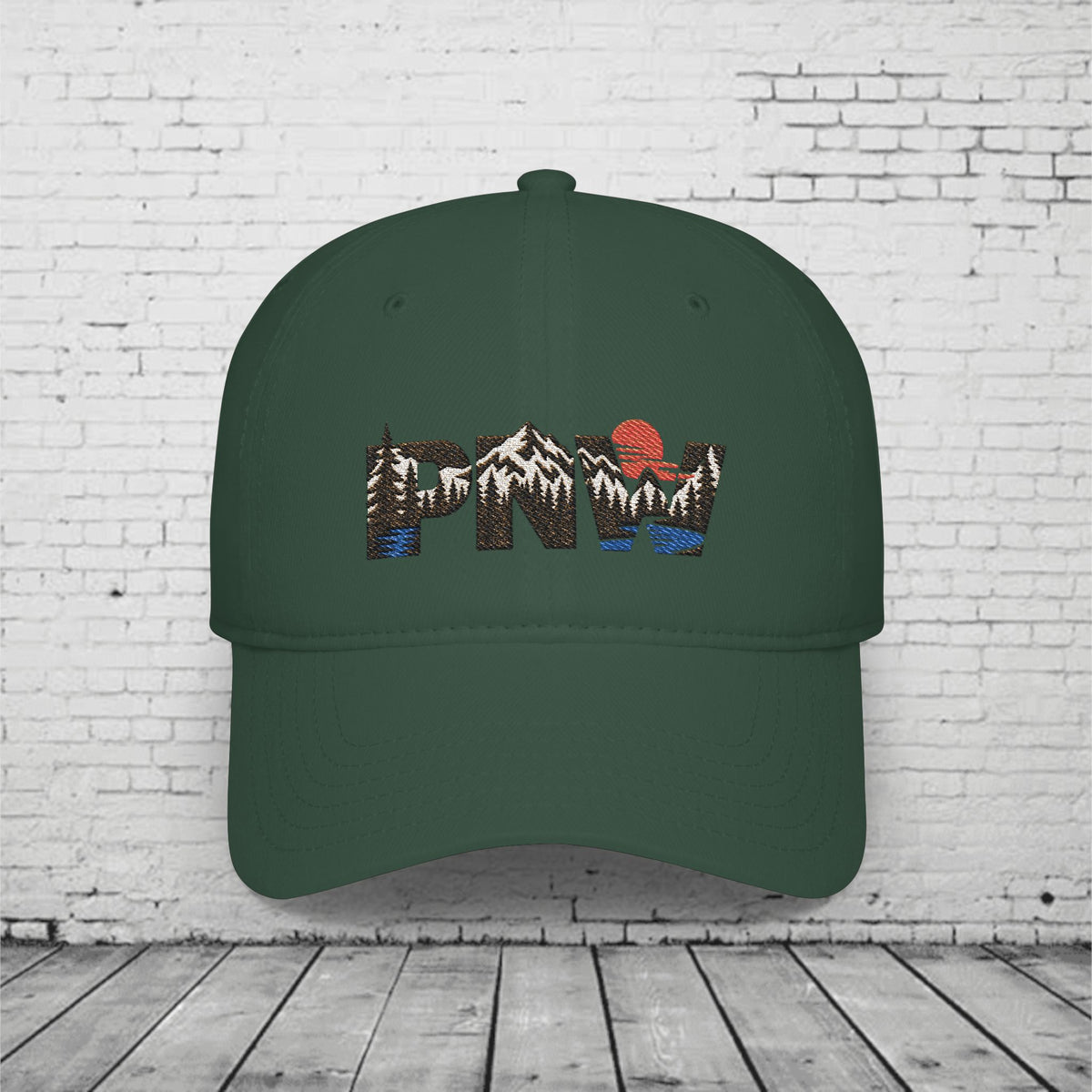 PNW Landscape Embroidered Low Profile Cap – Pacific Northwest Mountain Forest Dad Hat