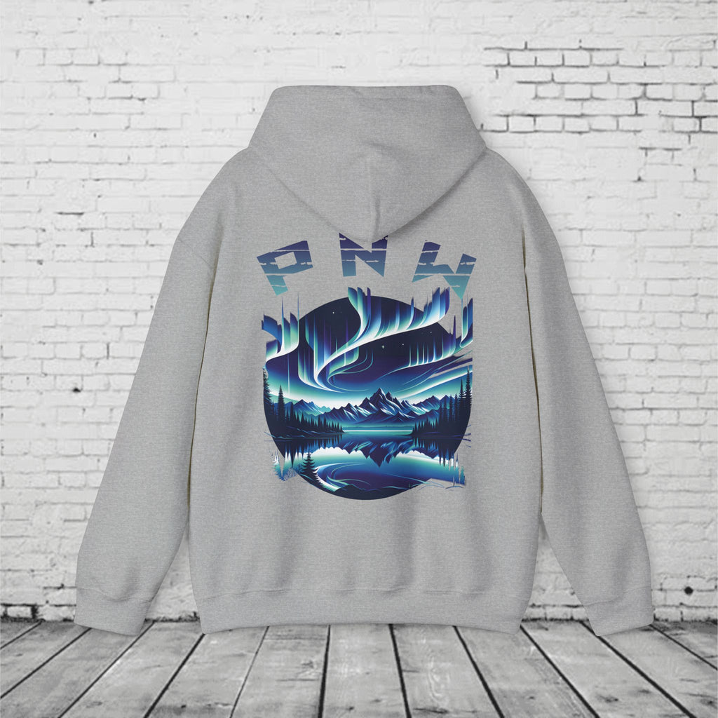 PNW Northern Lights Hoodie – Pacific Northwest Aurora Borealis Sweatshirt | Unisex Heavy Blend