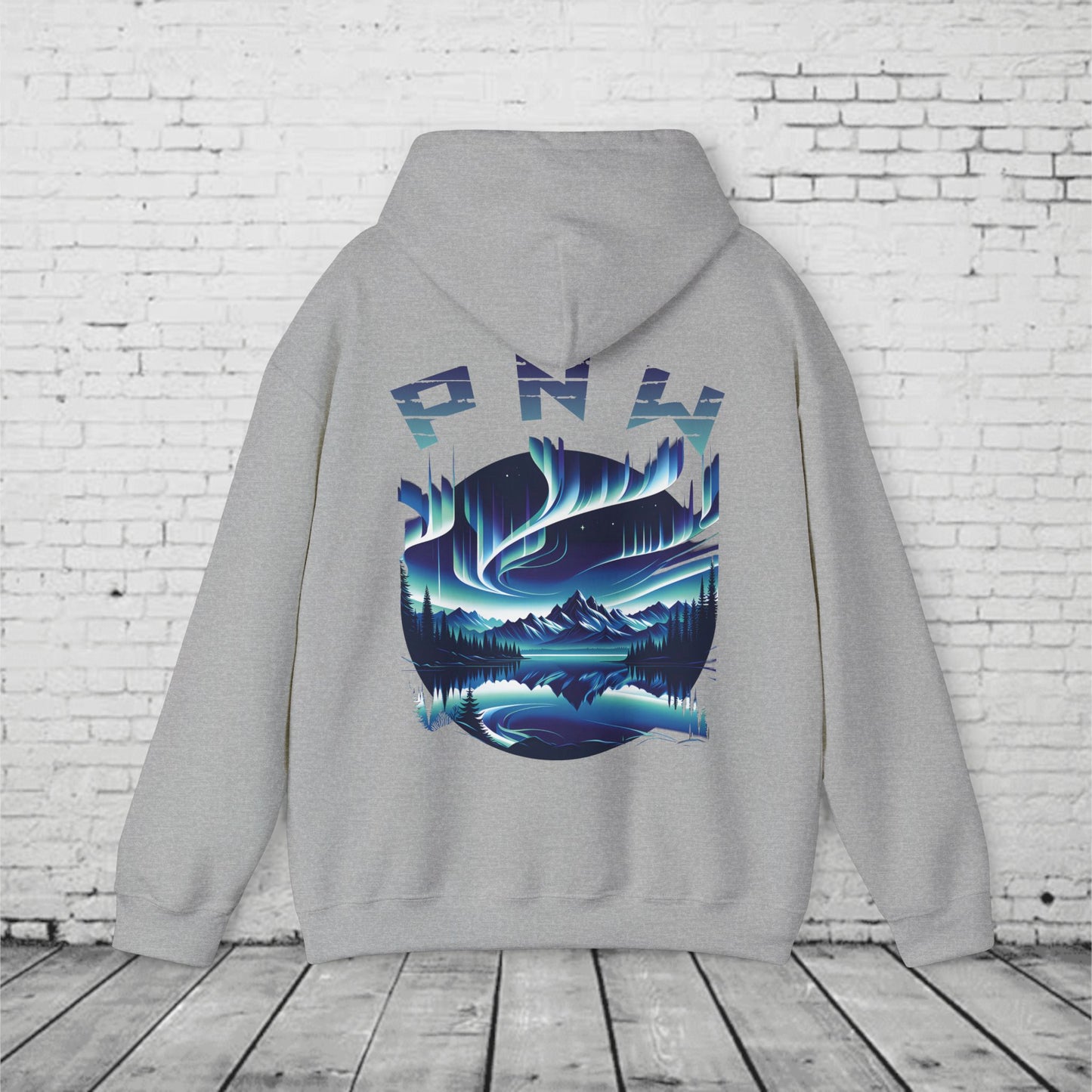 PNW Northern Lights Hoodie – Pacific Northwest Aurora Borealis Sweatshirt | Unisex Heavy Blend