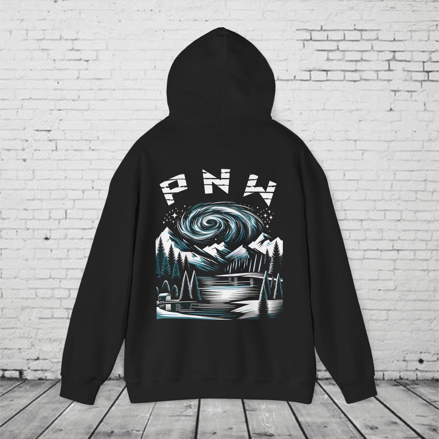 PNW Mountain Night Sky Hoodie – Pacific Northwest Forest Graphic Sweatshirt