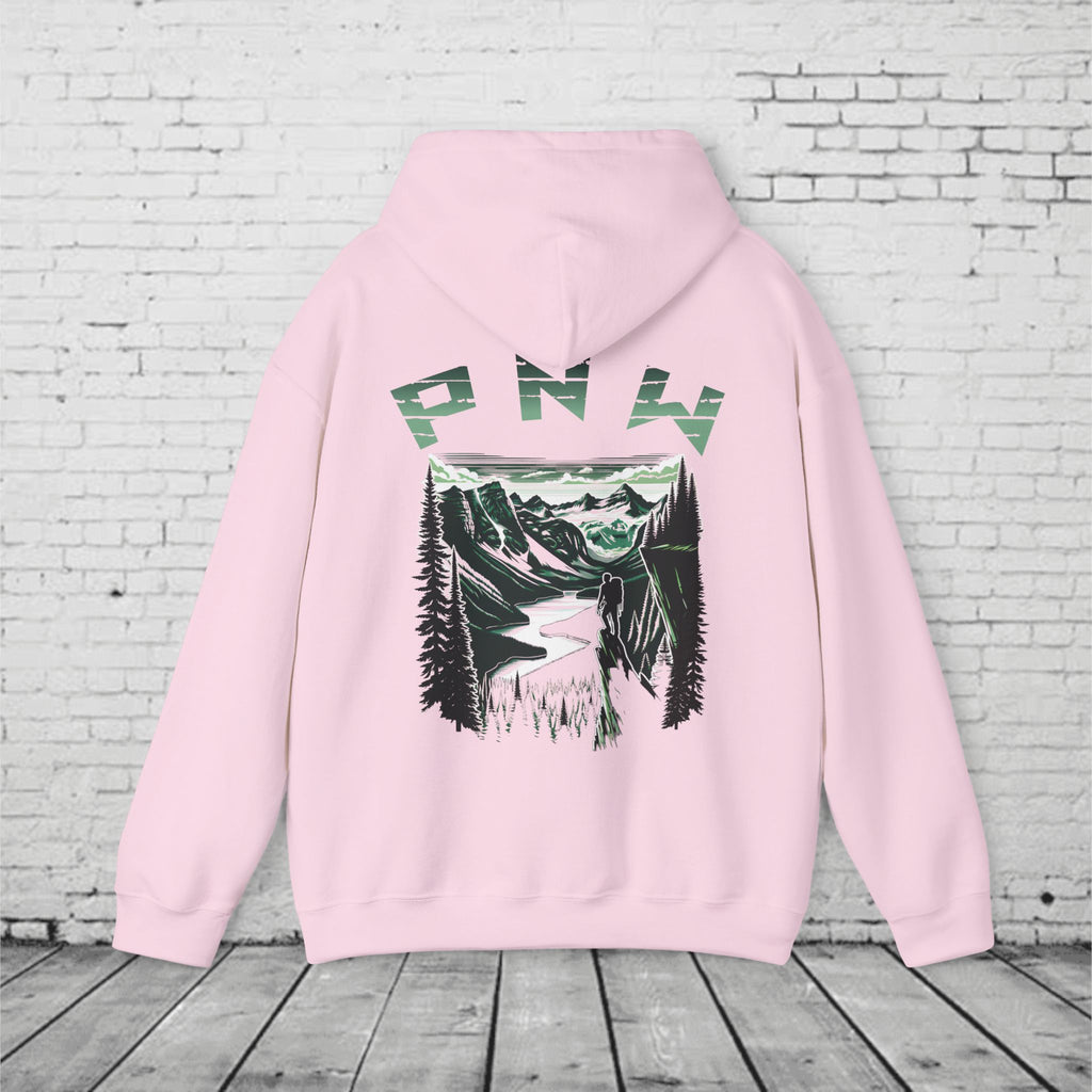 Pacific Northwest Adventure Hoodie – PNW Mountain Climber Graphic Hooded Sweatshirt
