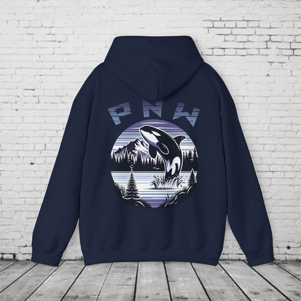 PNW Orca Hoodie – Pacific Northwest Whale, Mountain & Forest Graphic Unisex Hooded Sweatshirt