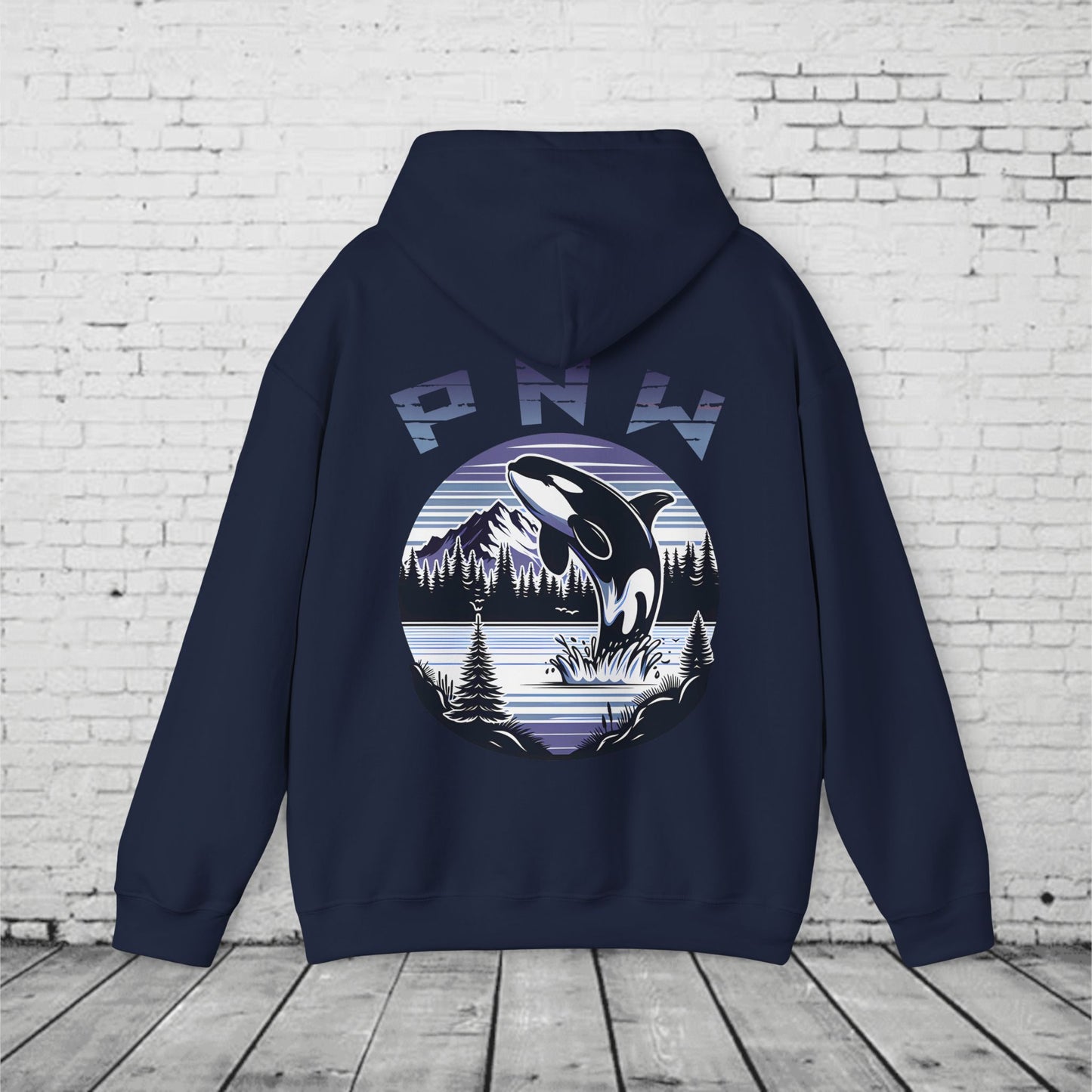 PNW Orca Hoodie – Pacific Northwest Whale, Mountain & Forest Graphic Unisex Hooded Sweatshirt