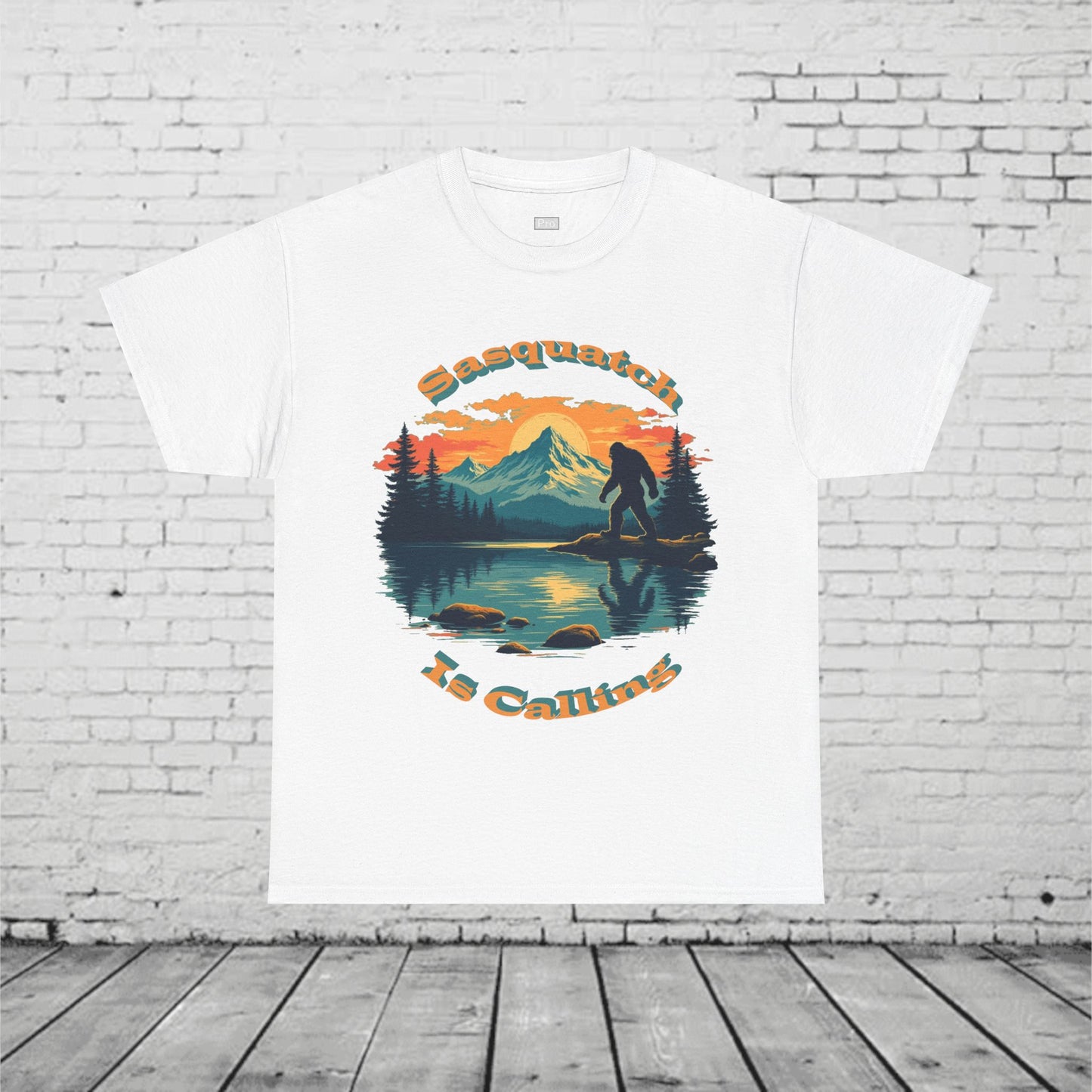 Sasquatch Is Calling T-Shirt | Vintage Bigfoot Sunset Graphic | Nature Lover Tee