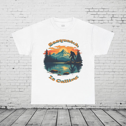 Sasquatch Is Calling T-Shirt | Vintage Bigfoot Sunset Graphic | Nature Lover Tee