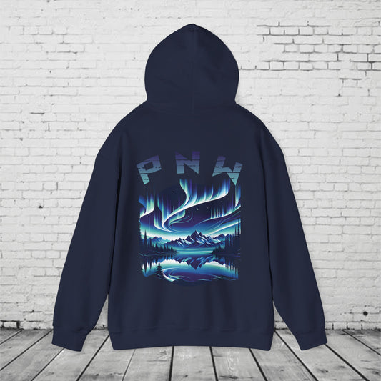 PNW Northern Lights Hoodie – Pacific Northwest Aurora Borealis Sweatshirt | Unisex Heavy Blend