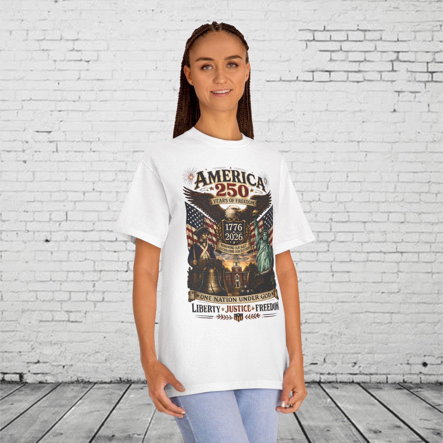 America 250 Patriotic T-Shirt | 1776–2026 Eagle, Liberty Bell & Statue of Liberty Tee | One Nation Under God Semiquincentennial Unisex Shirt
