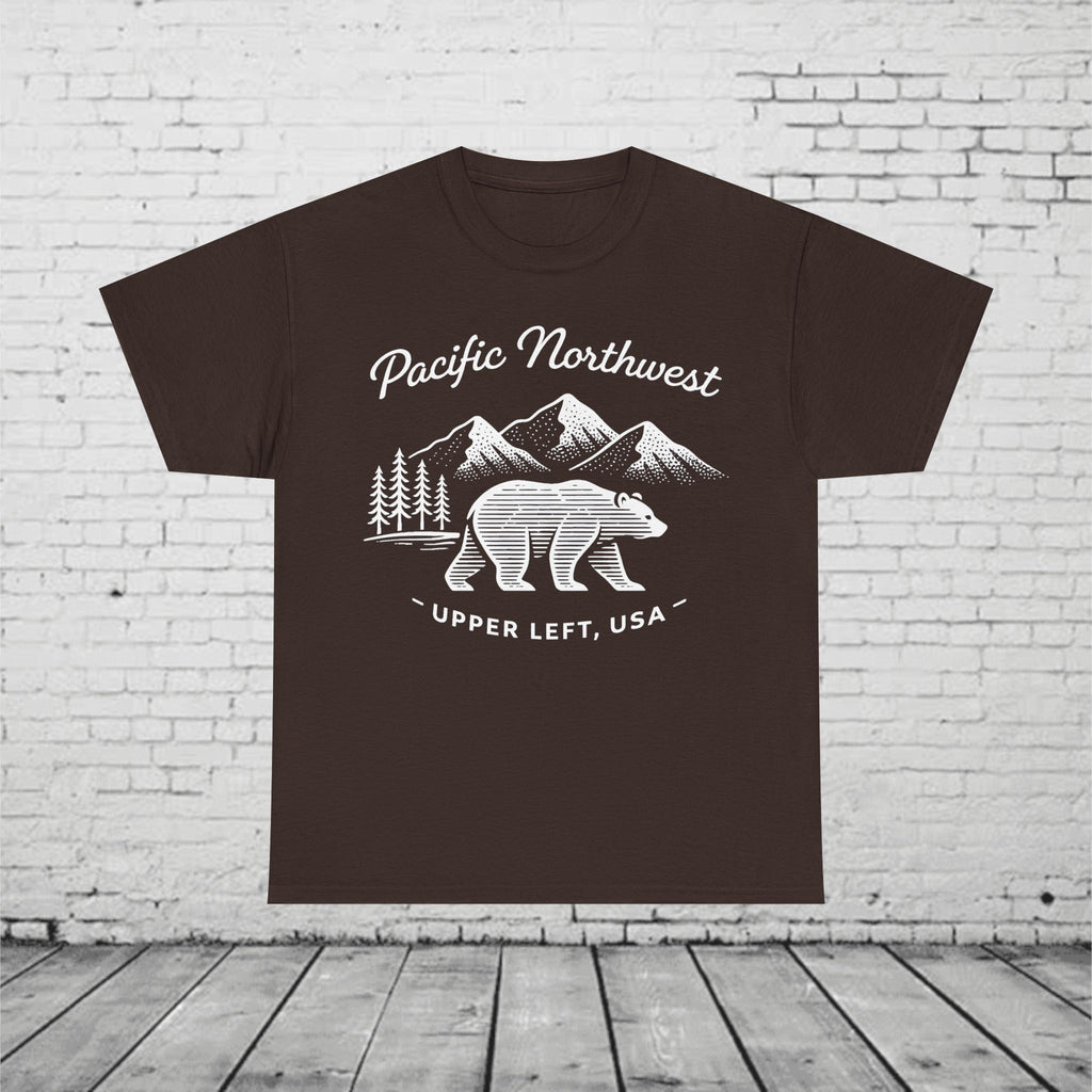 Pacific Northwest Bear Shirt - Minimalist PNW Graphic Tee, Upper Left USA, Unisex Heavy Cotton T-Shirt