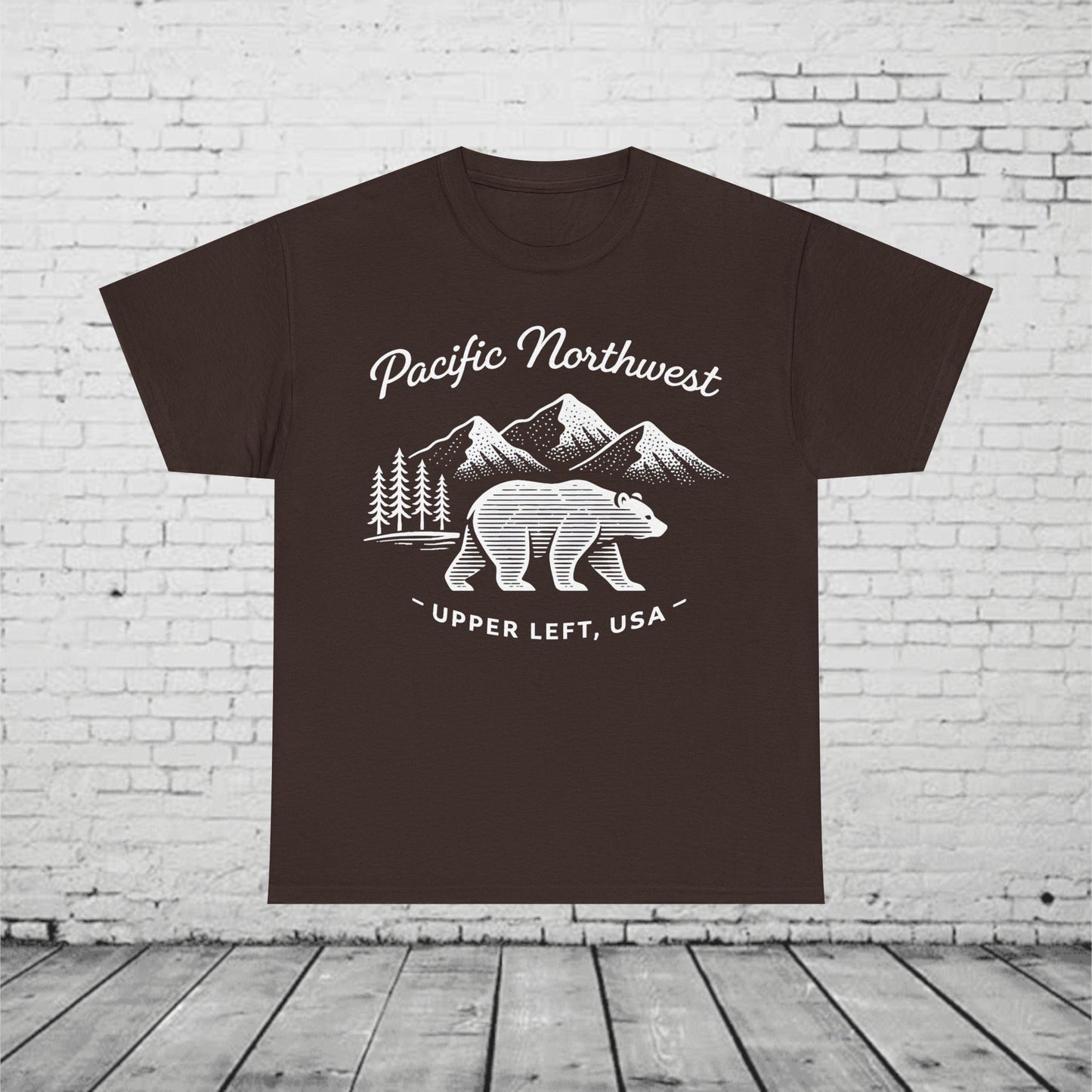 Pacific Northwest Bear Shirt - Minimalist PNW Graphic Tee, Upper Left USA, Unisex Heavy Cotton T-Shirt