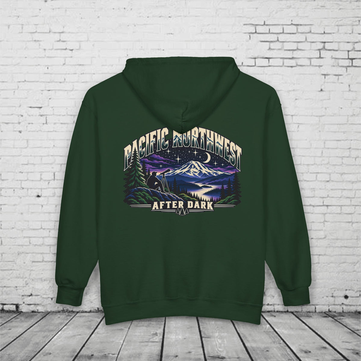 Pacific Northwest After Dark Full-Zip Hoodie – PNW Stargazer Mountain Back Graphic