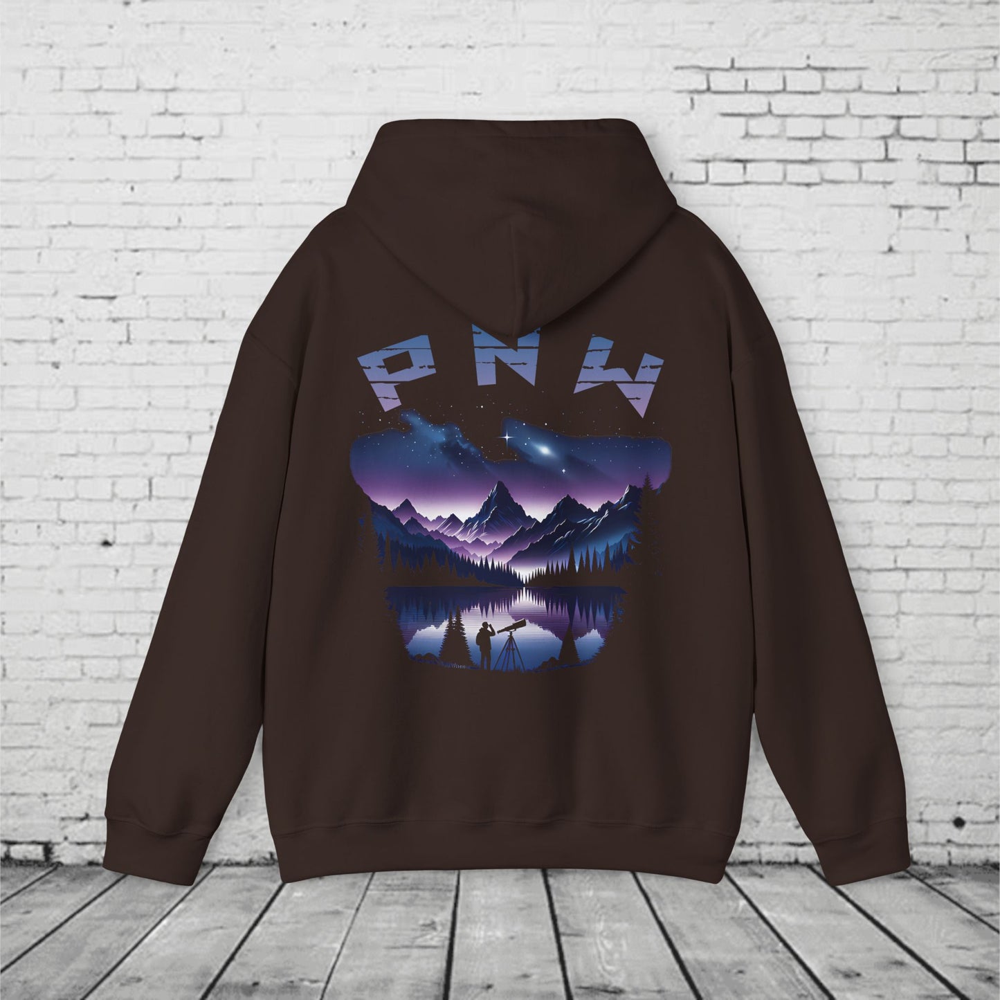 PNW Stargazer Hoodie – Pacific Northwest Night Sky Mountain Graphic, Astronomy Cosmic Unisex Pullover Sweatshirt