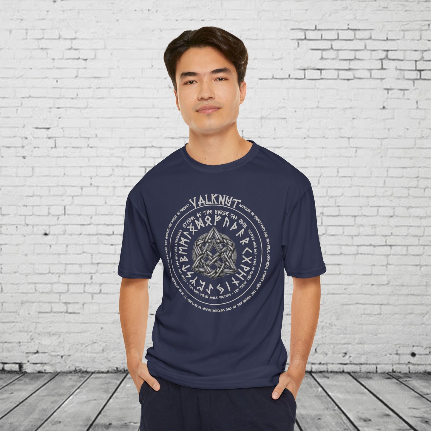Valknut Mens Performance T-Shirt - Norse Mythology Runes- Odins Knot- Viking Symbol- Nordic Warrior Gift- Pagan Gym Tee