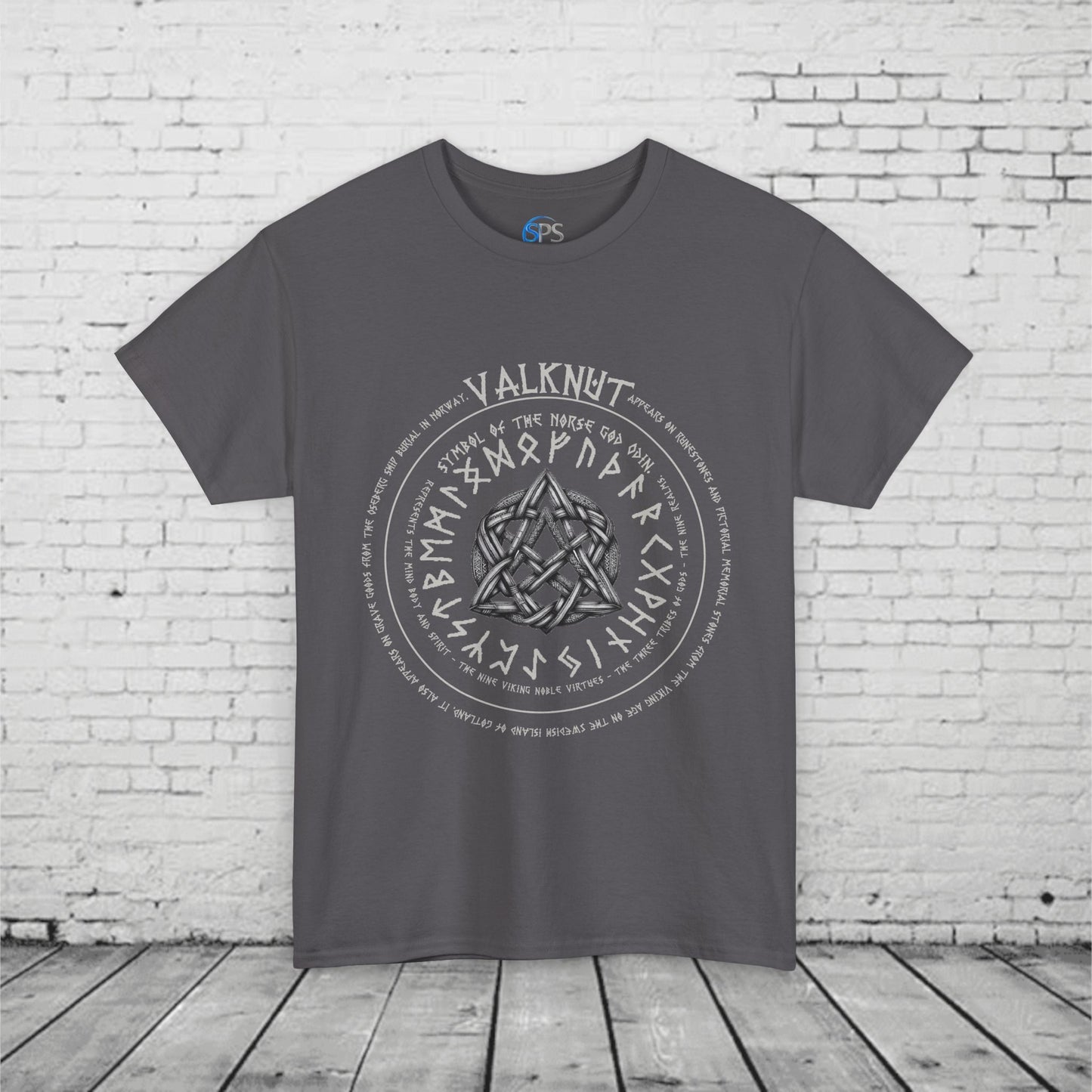 Valknut Norse Mythology T-Shirt - Odin Symbol, Viking Rune Circle, Nine Realms, Pagan Nordic Symbol, Ancient Viking Design Heavy Cotton Tee