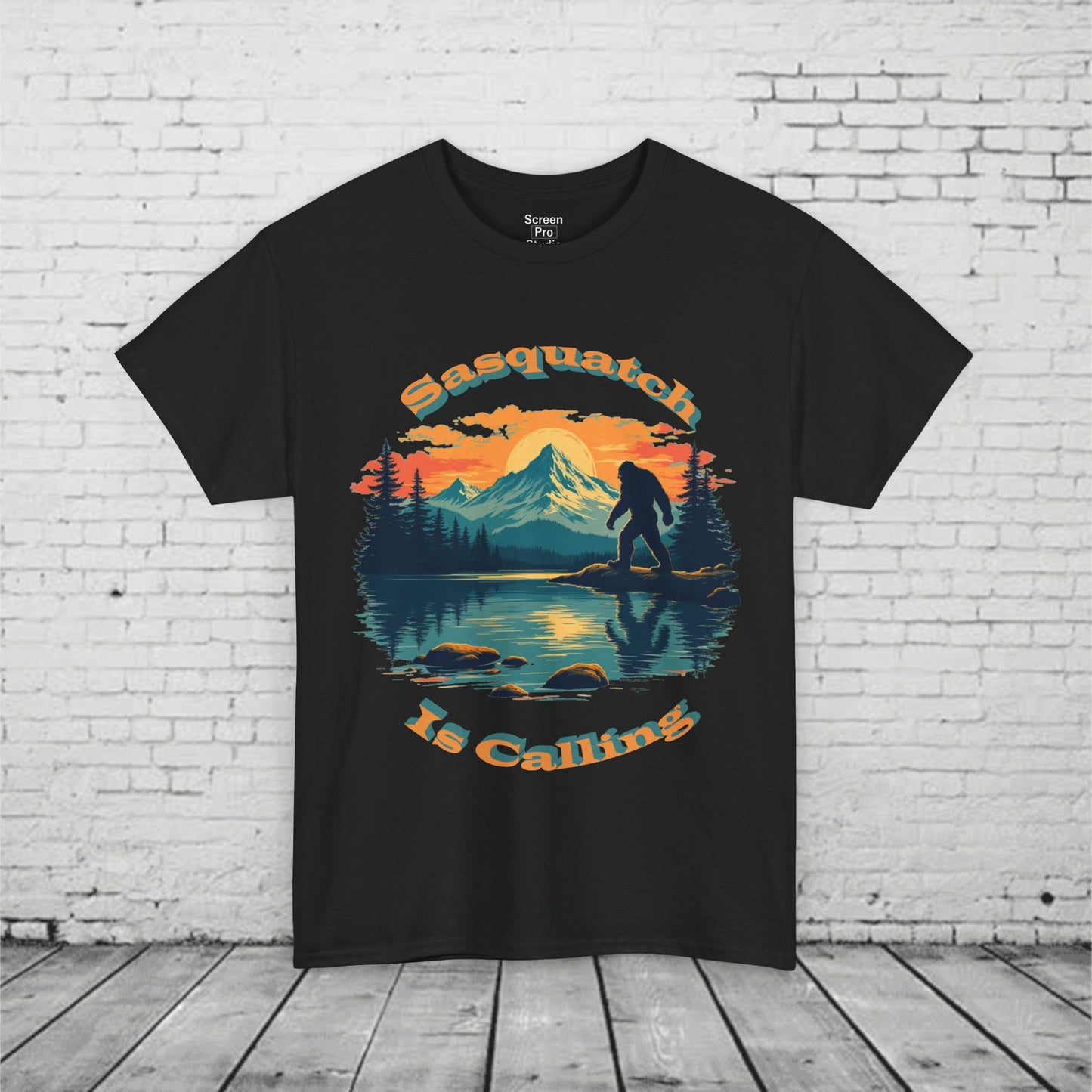 Sasquatch Is Calling T-Shirt | Vintage Bigfoot Sunset Graphic | Nature Lover Tee