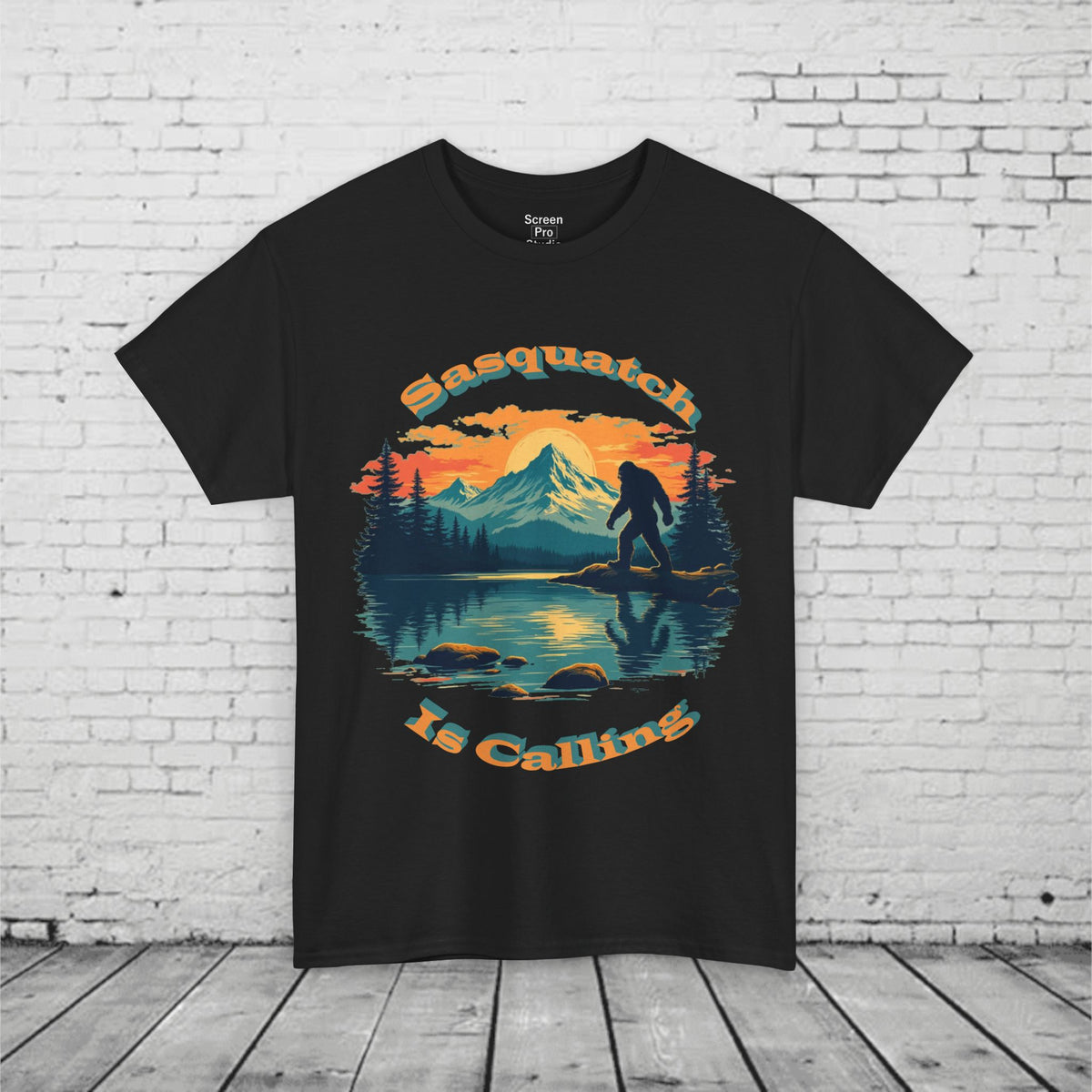 Sasquatch Is Calling T-Shirt | Vintage Bigfoot Sunset Graphic | Nature Lover Tee