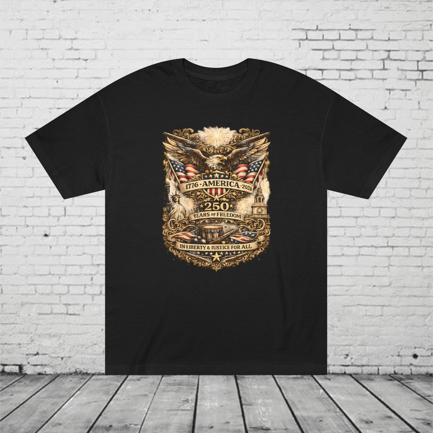 America 250 Years of Freedom Patriotic T-Shirt | 1776–2026 Eagle, Liberty & Justice Graphic Tee | Semiquincentennial Unisex Shirt