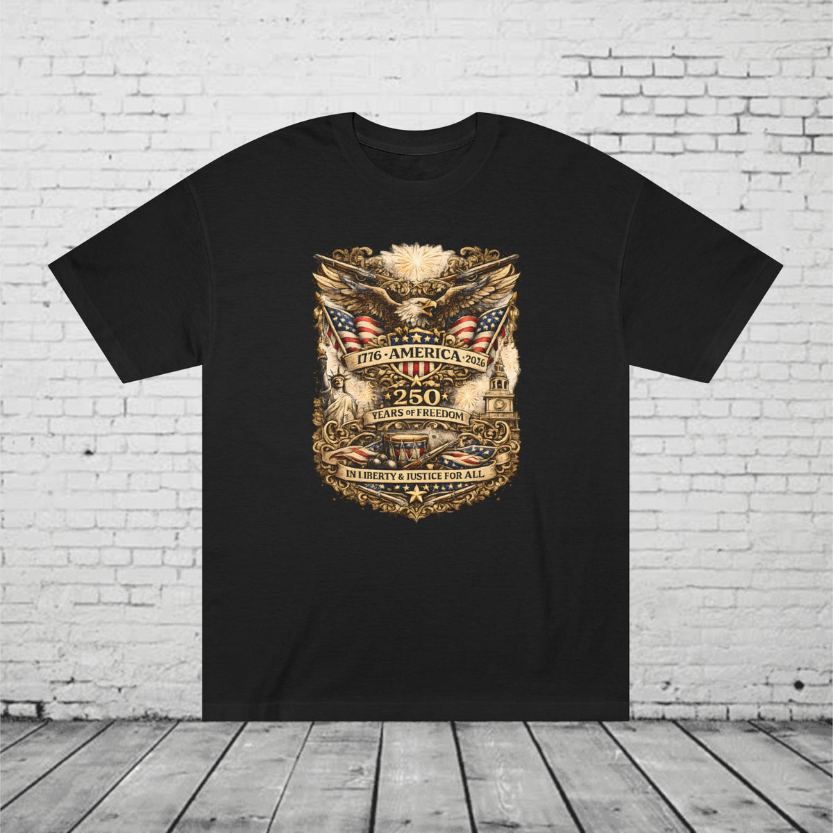 America 250 Years of Freedom Patriotic T-Shirt | 1776–2026 Eagle, Liberty & Justice Graphic Tee | Semiquincentennial Unisex Shirt
