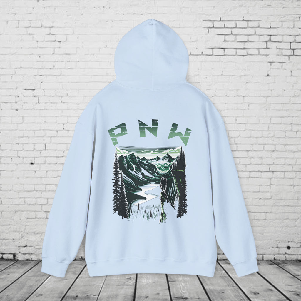 Pacific Northwest Adventure Hoodie – PNW Mountain Climber Graphic Hooded Sweatshirt