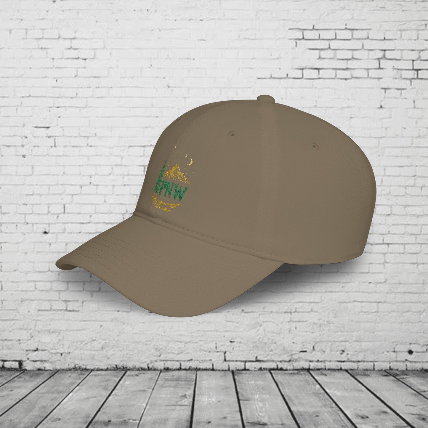 PNW Mountain & Pine Tree Baseball Cap | Pacific Northwest Outdoor Adventure Hat with Hidden Sasquatch