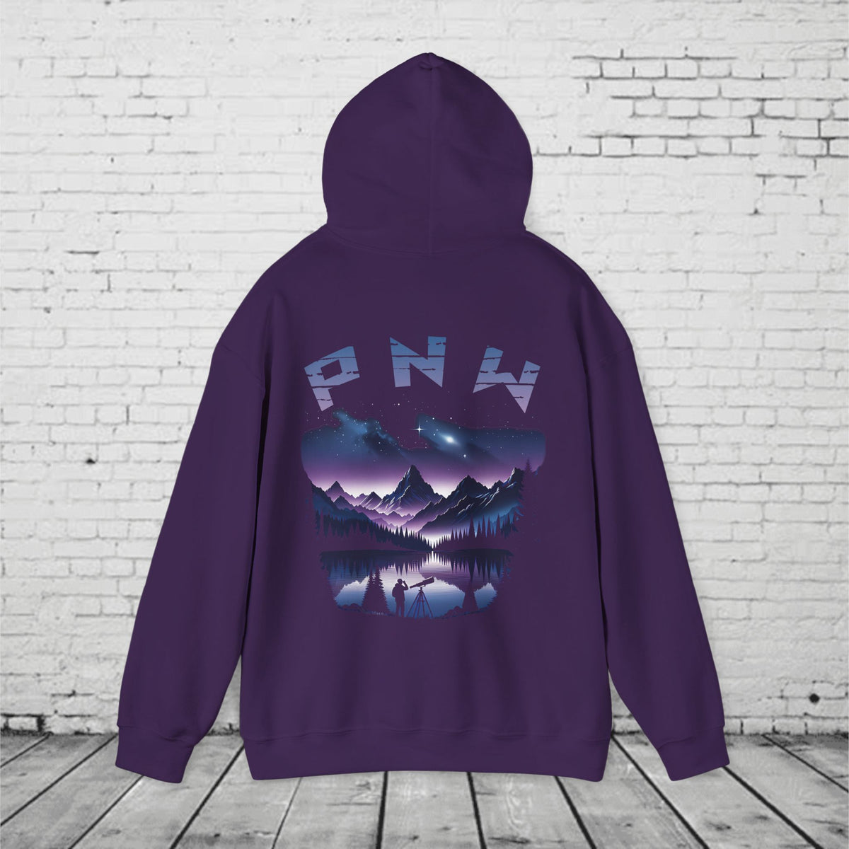 PNW Stargazer Hoodie – Pacific Northwest Night Sky Mountain Graphic, Astronomy Cosmic Unisex Pullover Sweatshirt