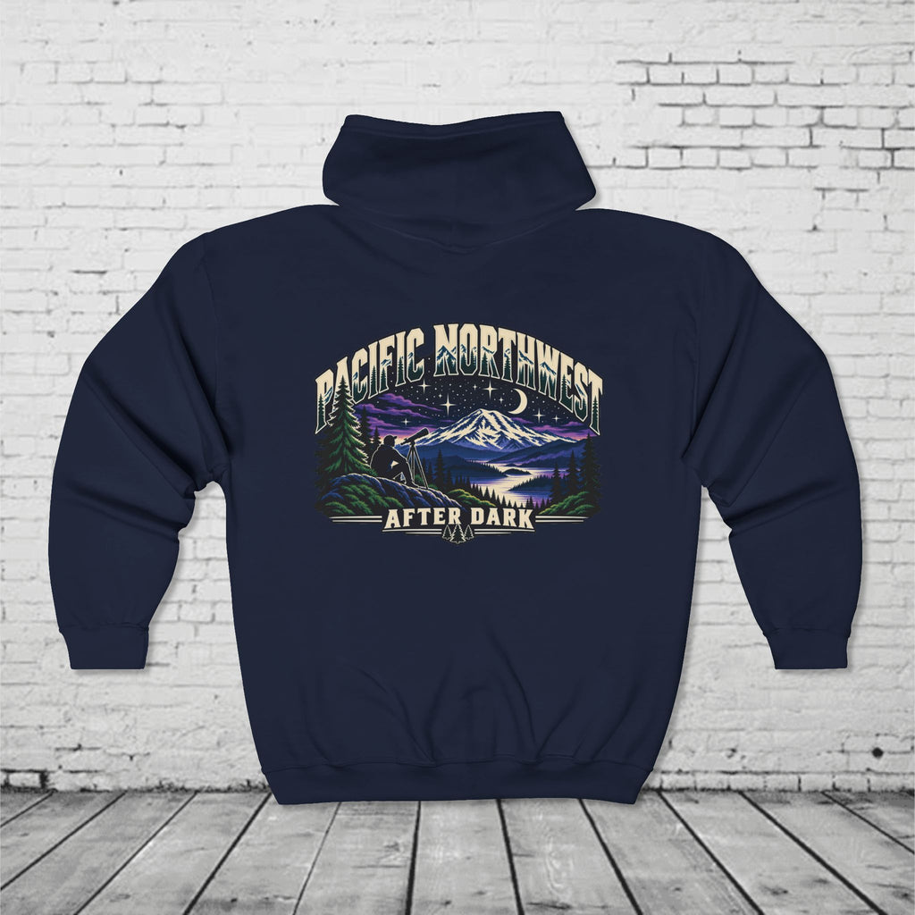Pacific Northwest After Dark Full-Zip Hoodie – PNW Stargazer Mountain Back Graphic
