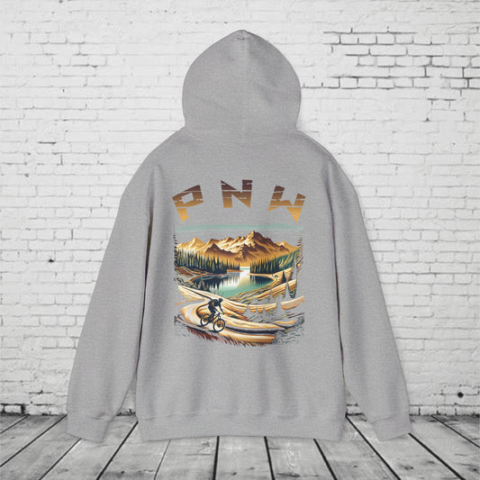 PNW Mountain Biking Hoodie – Retro Pacific Northwest MTB Adventure Sweatshirt