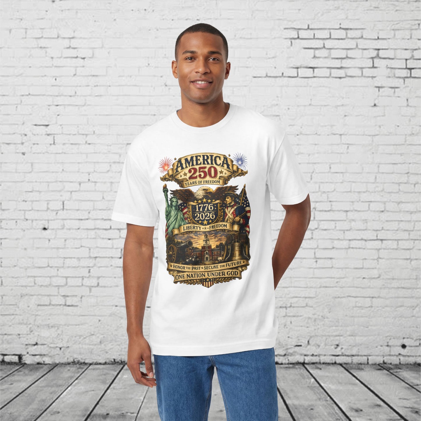 America 250 Patriotic T-Shirt | 1776–2026 Eagle, Revolutionary Soldier & Statue of Liberty Tee | One Nation Under God Semiquincentennial Unisex Shirt