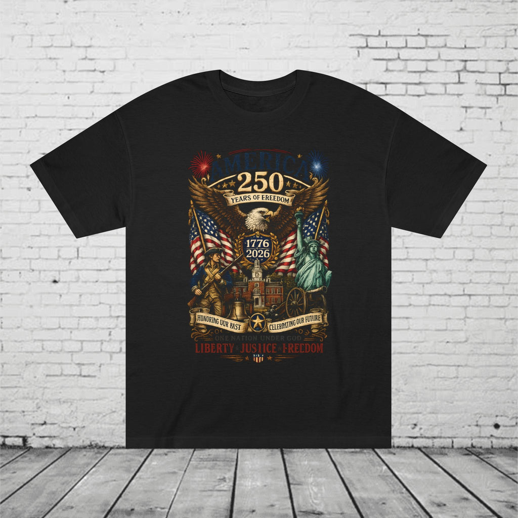 America 250 Patriotic T-Shirt | 1776–2026 Eagle, Liberty Bell & Statue of Liberty Graphic Tee | Semiquincentennial Unisex Shirt