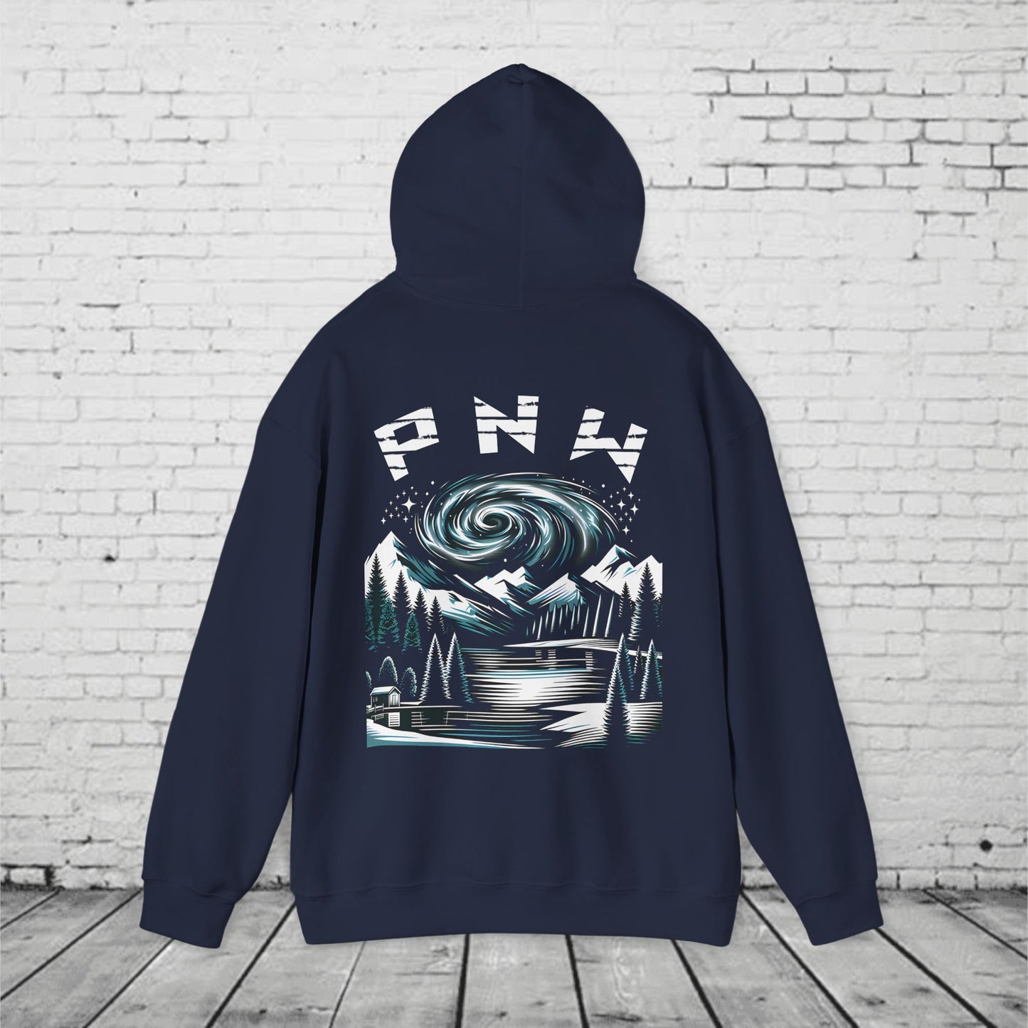 PNW Mountain Night Sky Hoodie – Pacific Northwest Forest Graphic Sweatshirt