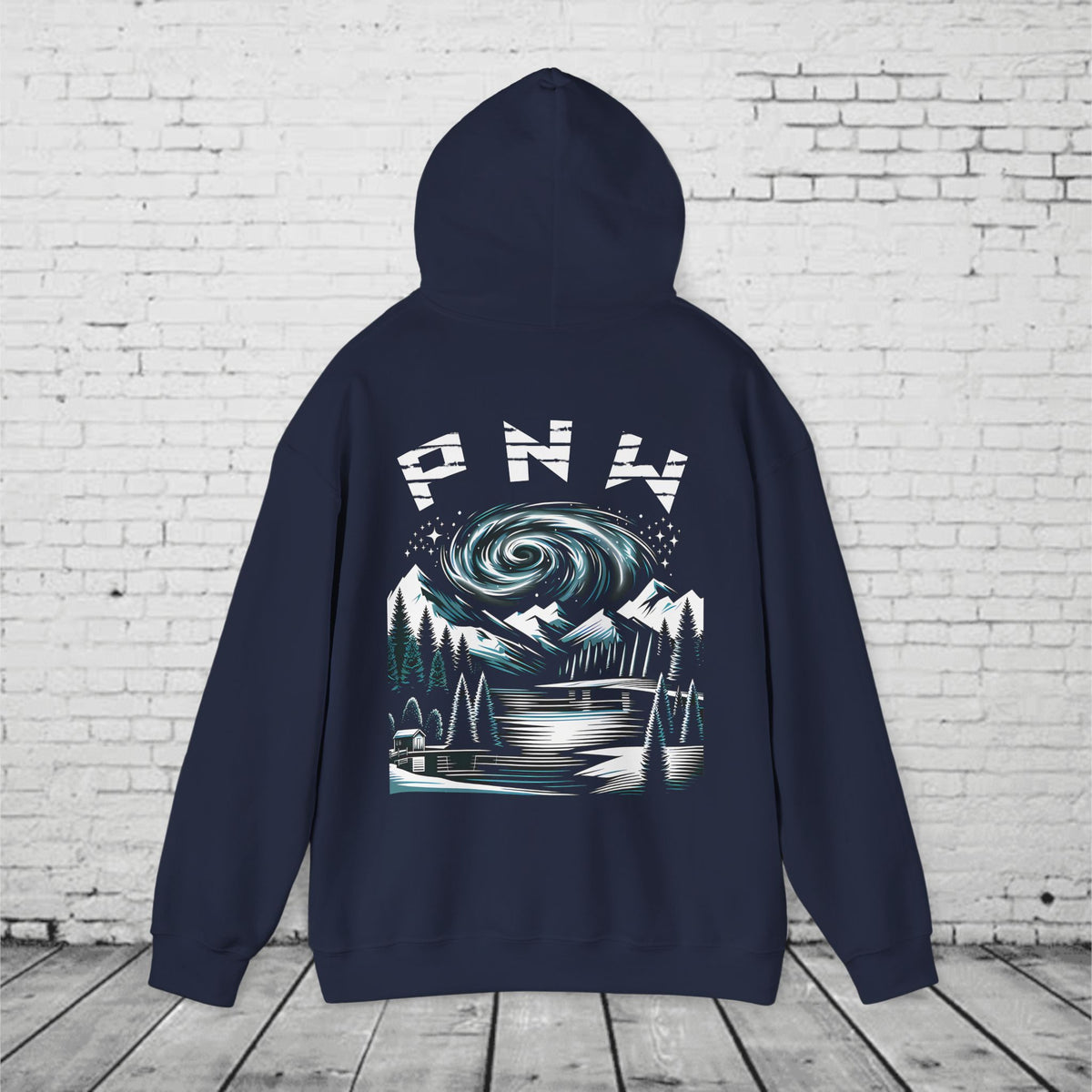 PNW Mountain Night Sky Hoodie – Pacific Northwest Forest Graphic Sweatshirt
